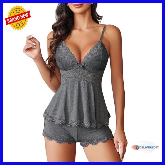 Lace Camisole Pajama Set Modal Fabric Adjustable Straps Drawstring Shorts